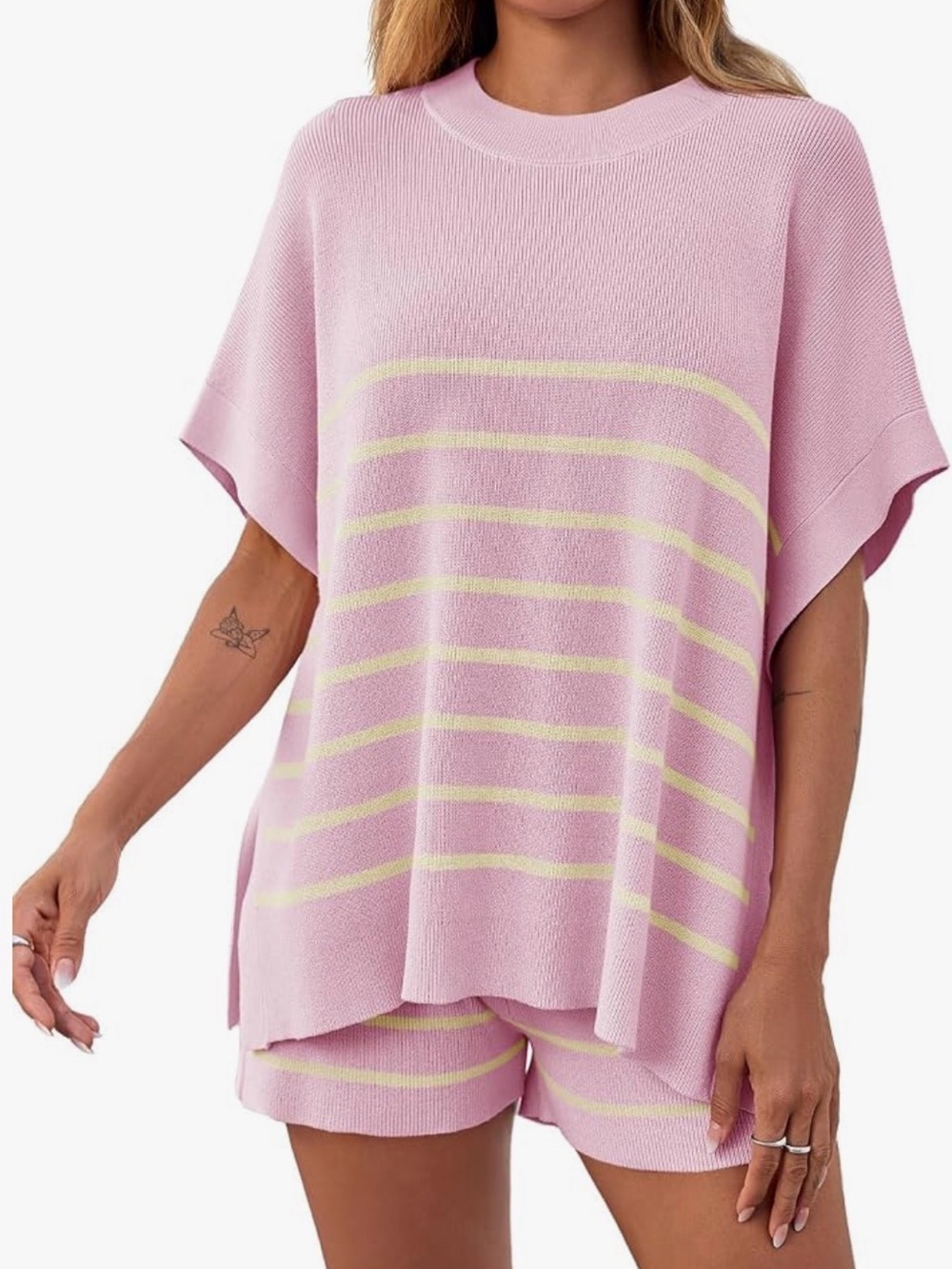 Soft Knit Pink & Yellow Stripe Lounge Set - Women